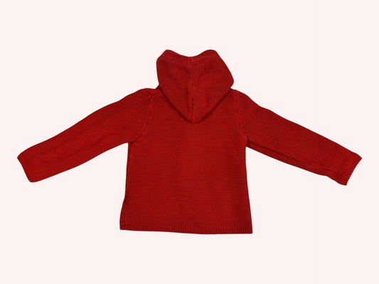Hooded Cardigan Red Organic Cotton