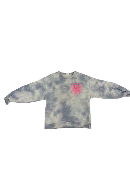 Zara Sweatshirt Blue Tie Dye with Neon Pink