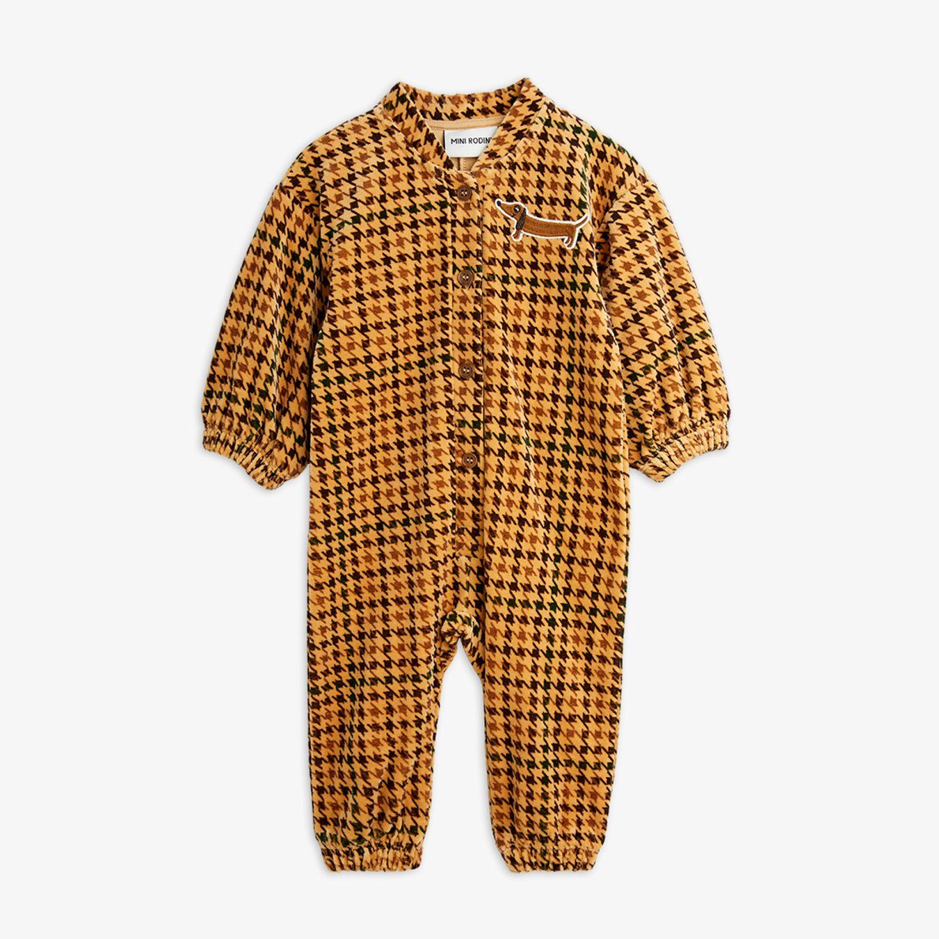 Mini Rodini Dog Embroidered Velour Jumpsuit