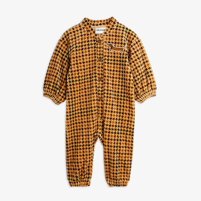 Mini Rodini Dog Embroidered Velour Jumpsuit