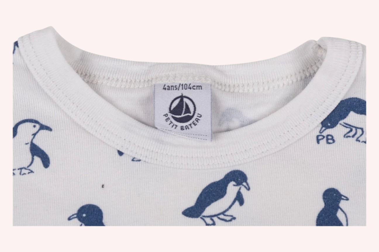 Petit Bateau Long Sleeve T-Shirt 104 White / Blue penguins