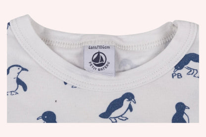 Petit Bateau Long Sleeve T-Shirt 104 White / Blue penguins