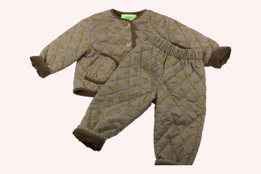 Zara Kids Quilted Jacket and Pants 98 Brown with Yellow Floral Print