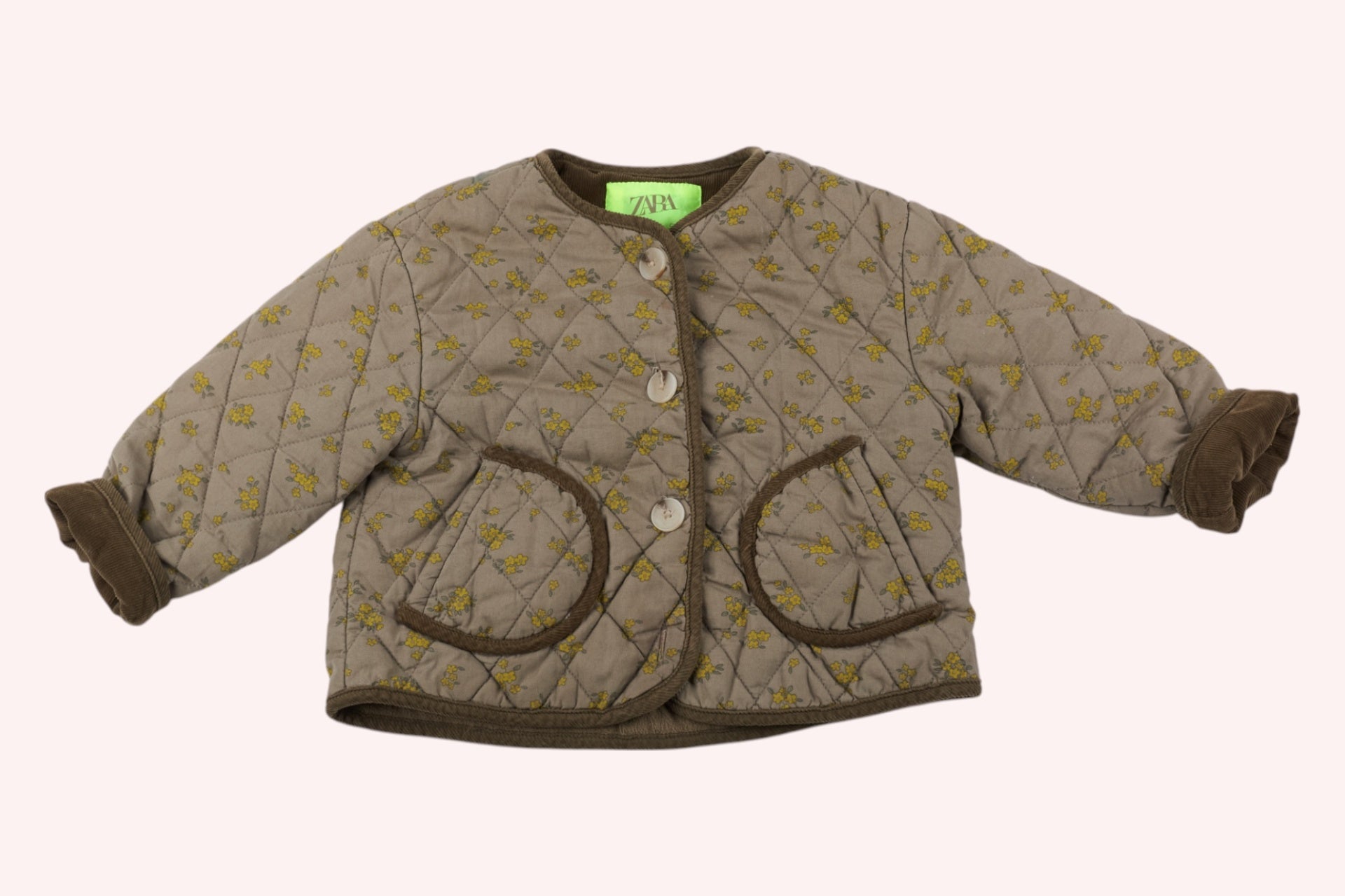 Zara Kids Quilted Jacket and Pants 98 Brown with Yellow Floral Print
