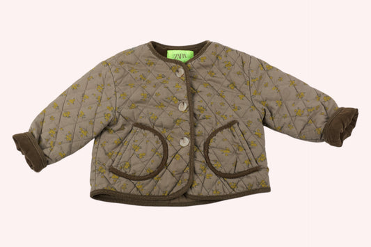Zara Kids Quilted Jacket and Pants 98 Brown with Yellow Floral Print