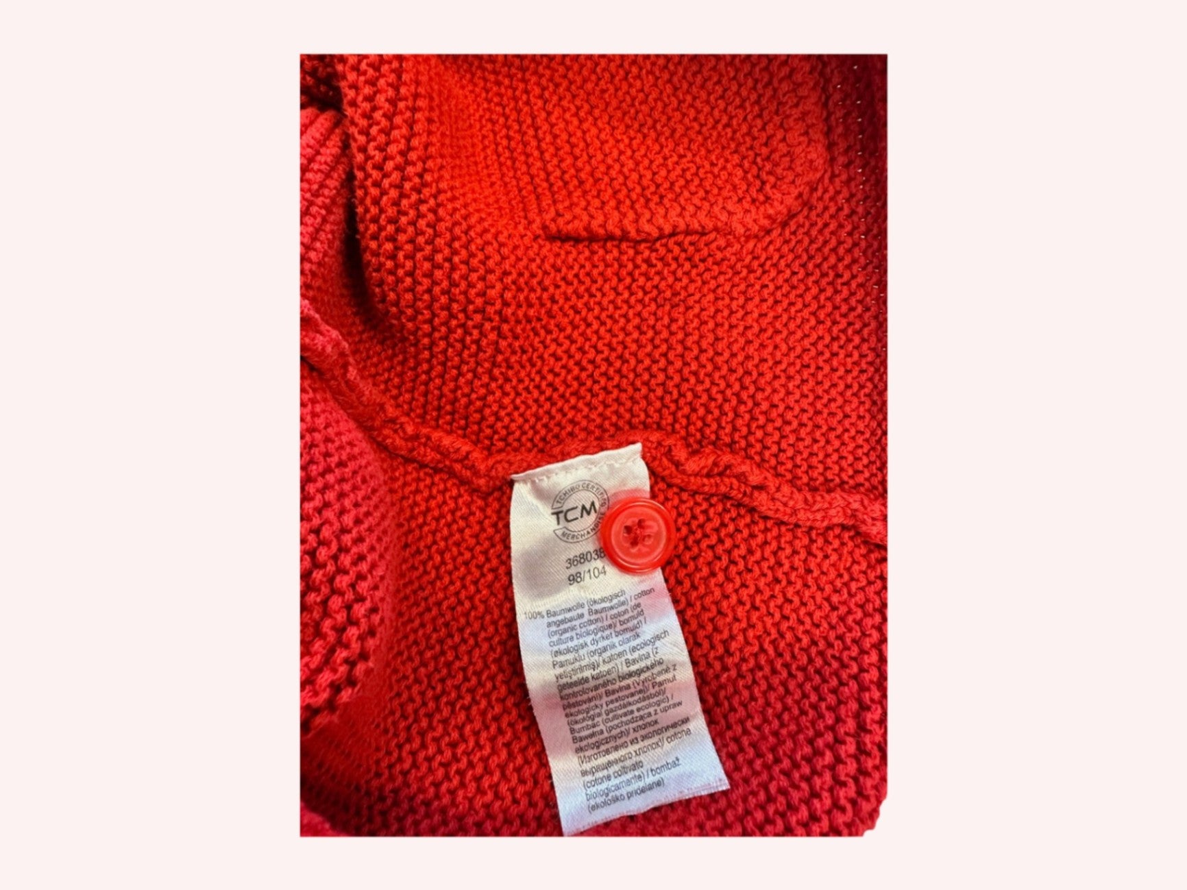 Hooded Cardigan Red Organic Cotton