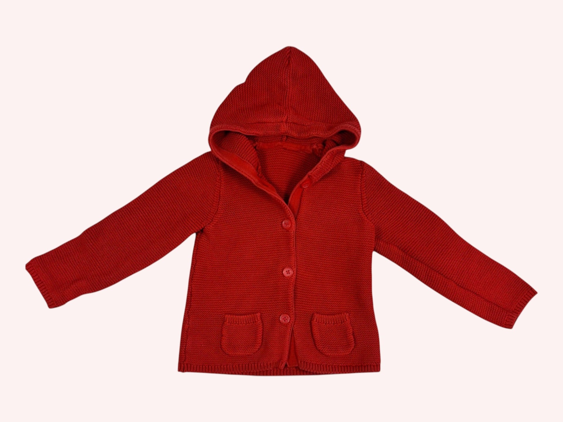 Hooded Cardigan Red Organic Cotton