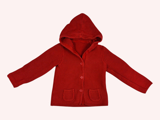 Hooded Cardigan Red Organic Cotton