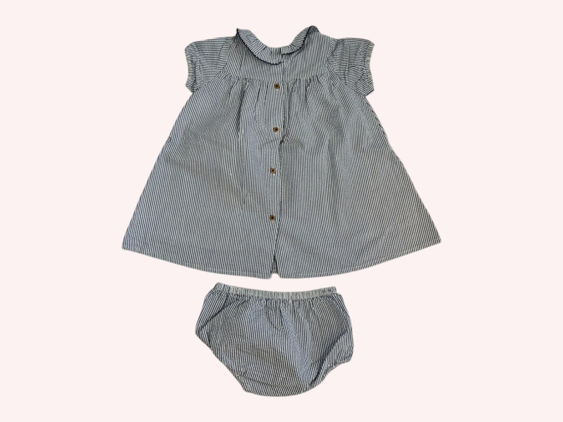 Bout'chou Dress With Bloomers Stripey Blue