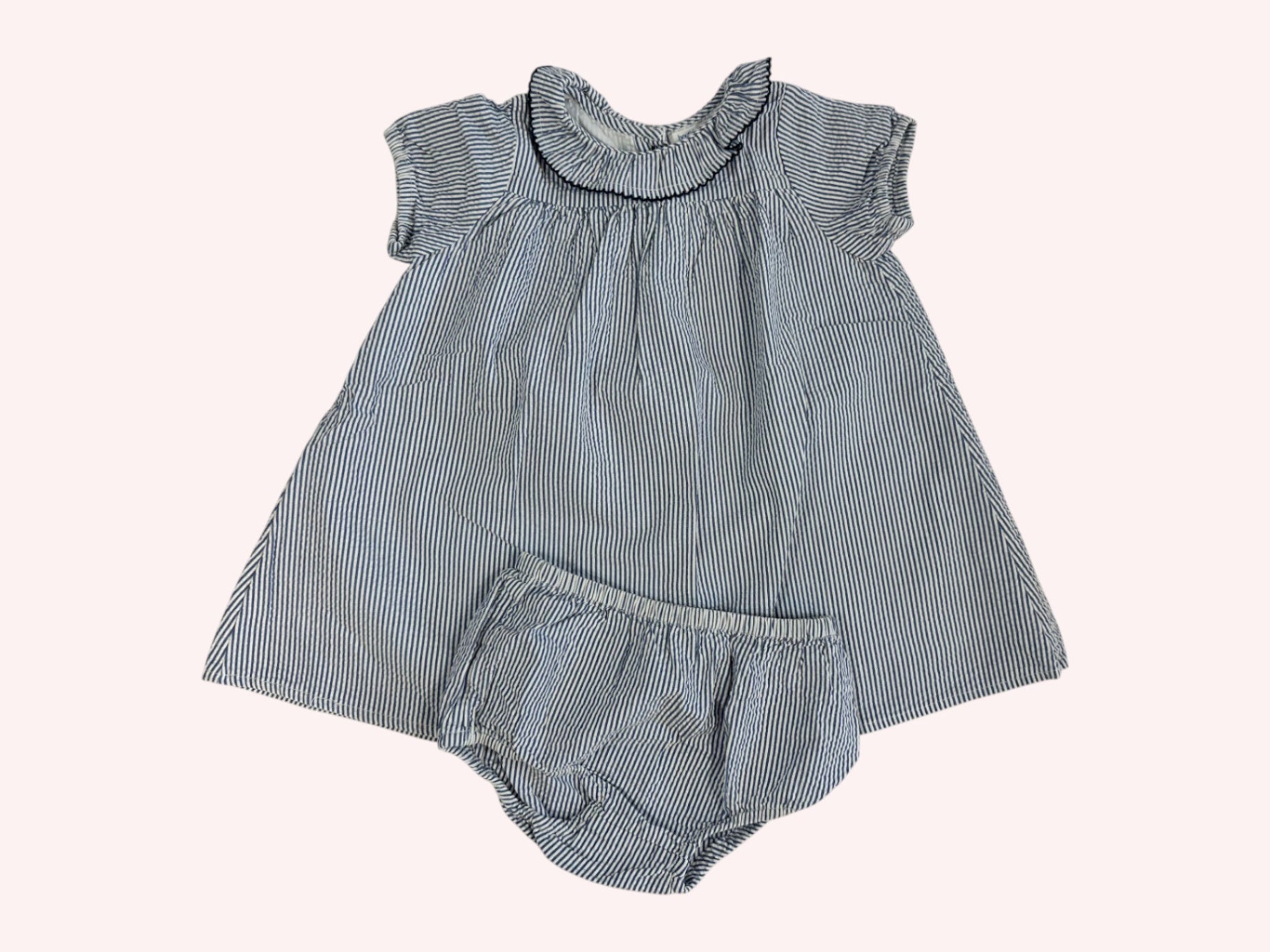Bout'chou Dress With Bloomers Stripey Blue