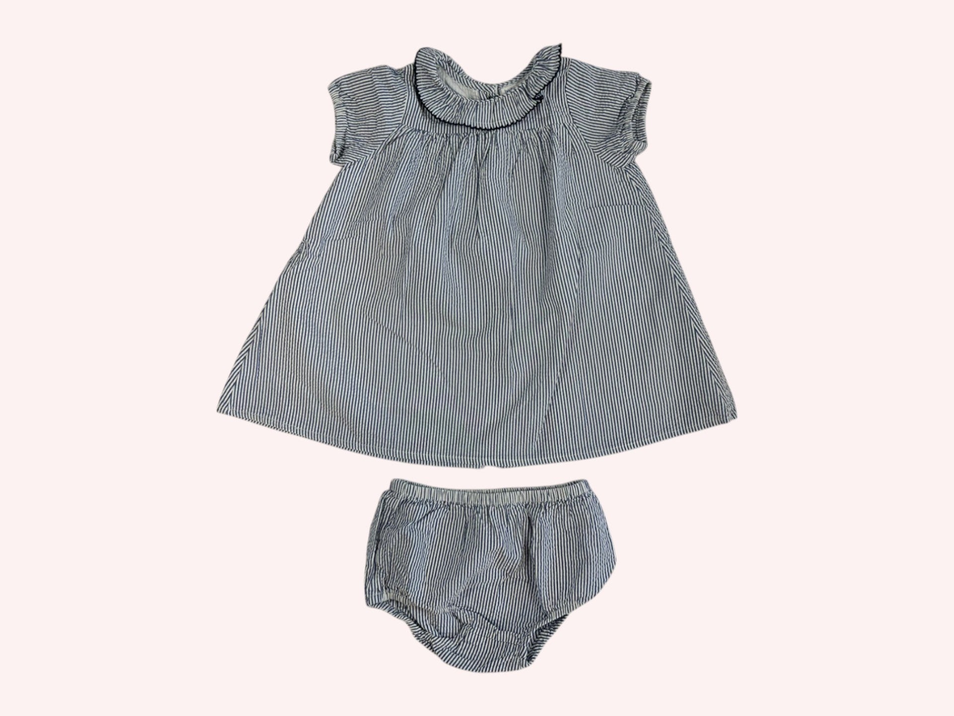 Bout'chou Dress With Bloomers Stripey Blue