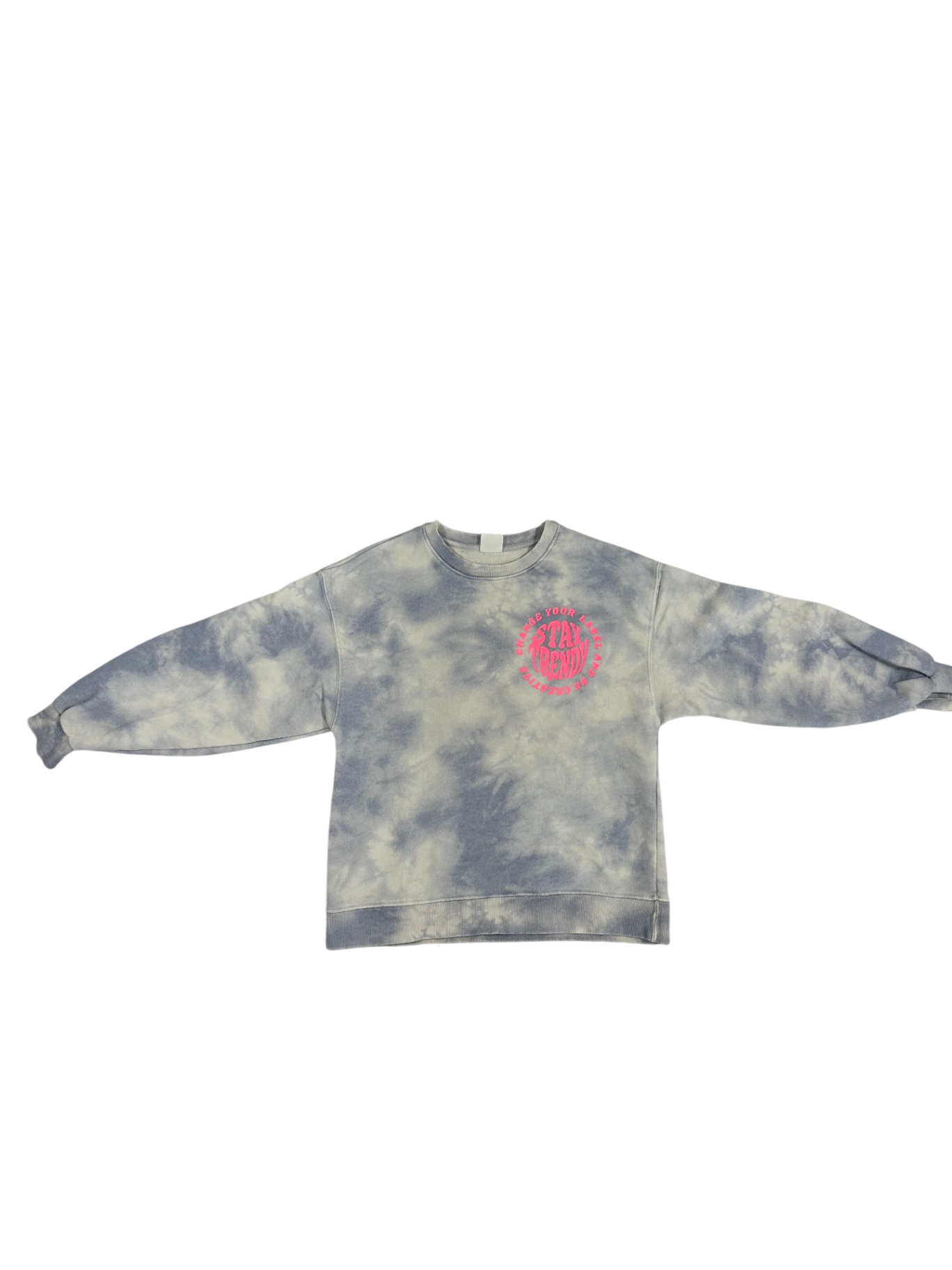 Zara Sweatshirt Blue Tie Dye with Neon Pink