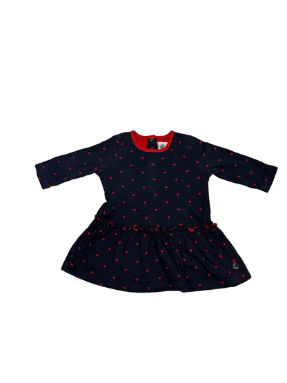 Petit Bateau Dress Navy blue with red hearts