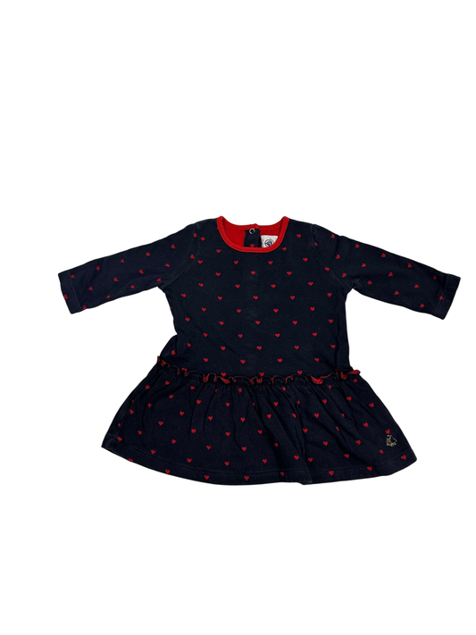 Petit Bateau Dress Navy blue with red hearts
