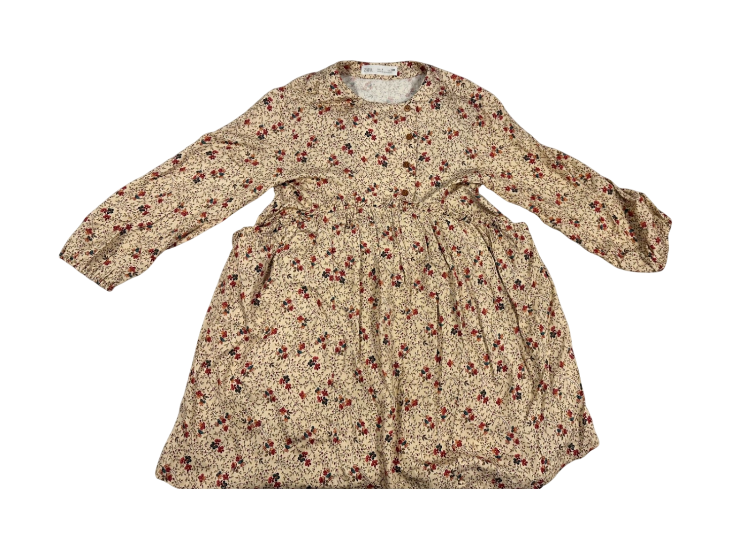 Zara Dress Beige with floral print (red, black, and brown)