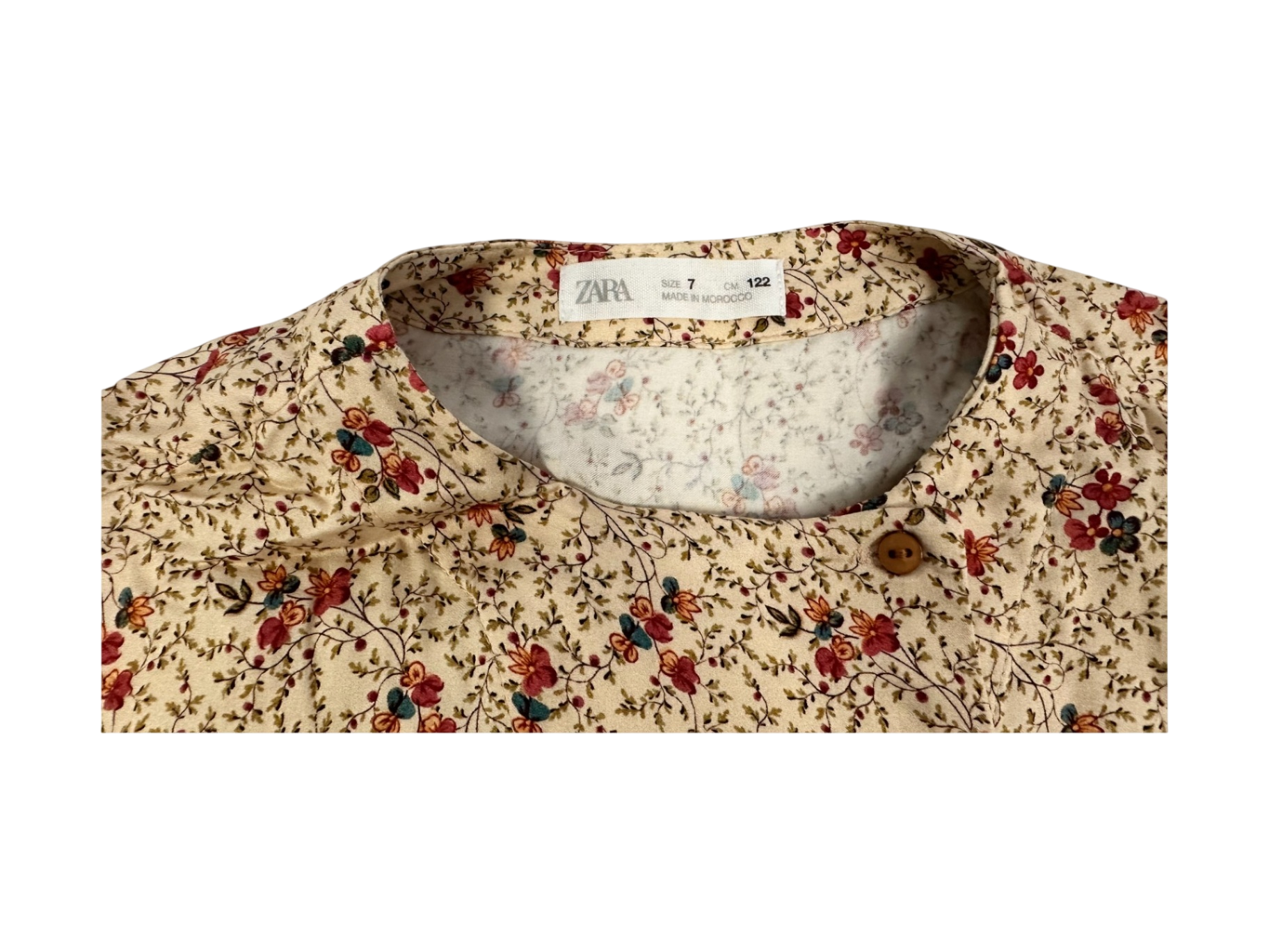 Zara Dress Beige with floral print (red, black, and brown)