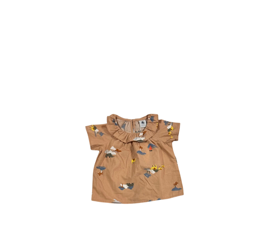 Petit Bateau Blouse Pink with multicolored animal print