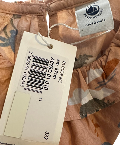 Petit Bateau Blouse Pink with multicolored animal print