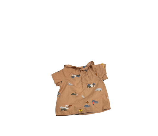 Petit Bateau Blouse Pink with multicolored animal print