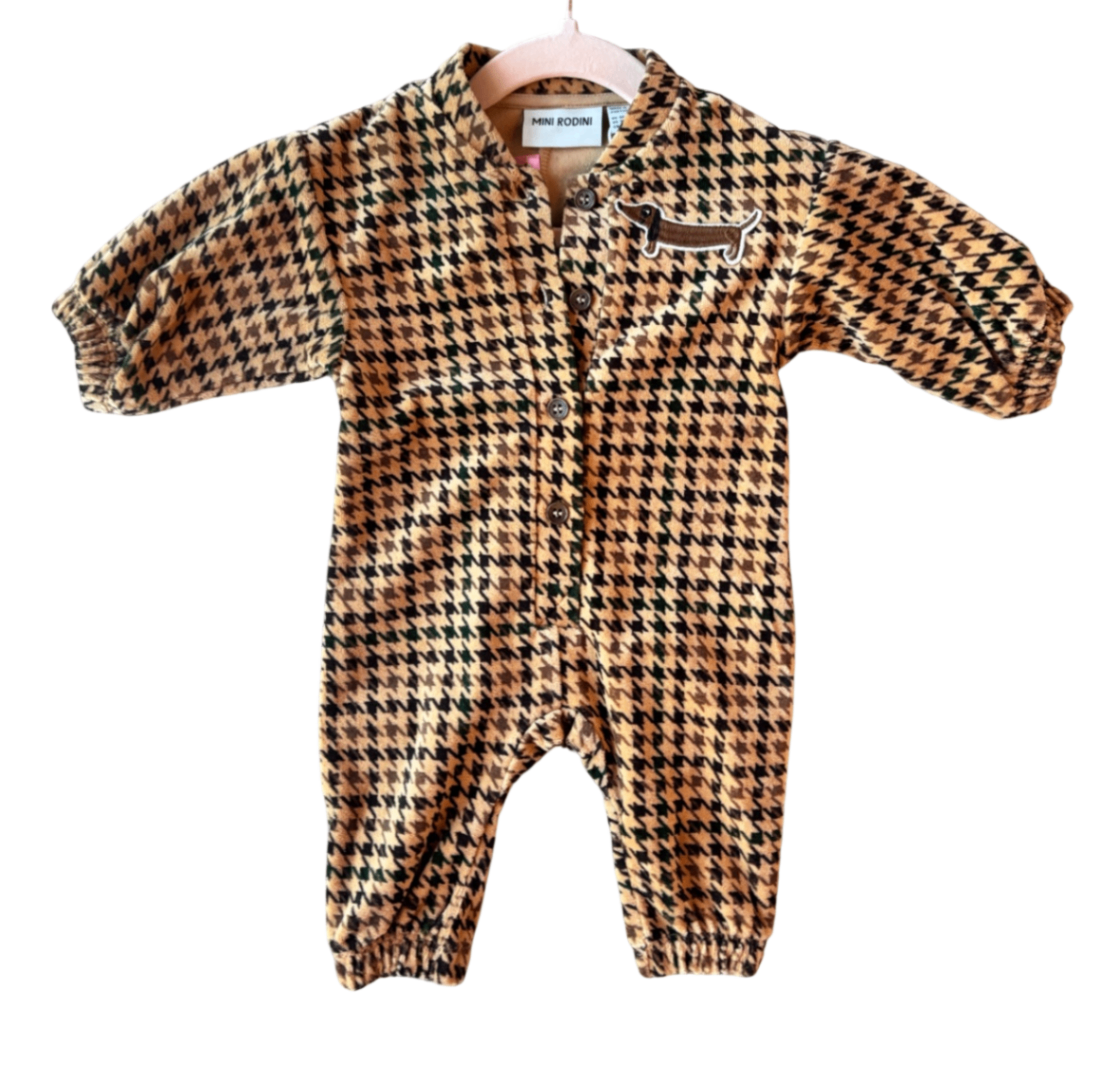 Mini Rodini Jumpsuit Beige with black houndstooth pattern