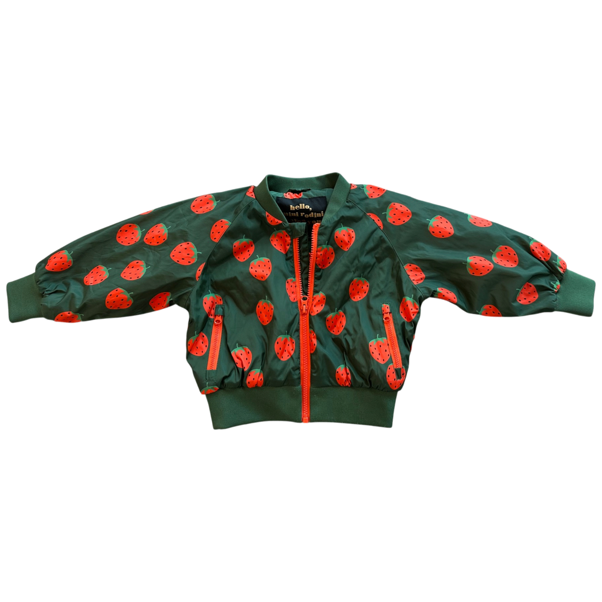 Mini Rodini Jacket Green with red strawberries pattern