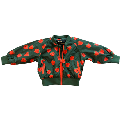 Mini Rodini Jacket Green with red strawberries pattern
