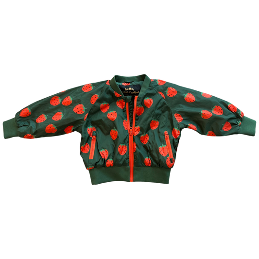 Mini Rodini Jacket Green with red strawberries pattern