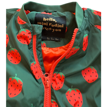 Mini Rodini Jacket Green with red strawberries pattern