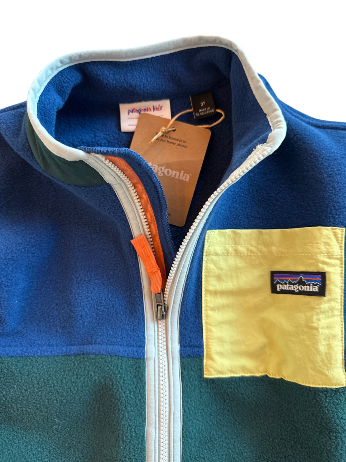 Patagonia Fleece Jacket Blue, Green, Yellow, White