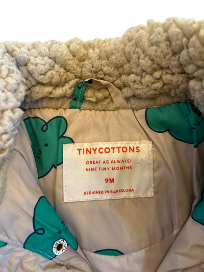 Tiny Cottons jacket Cream with teal cloud pattern