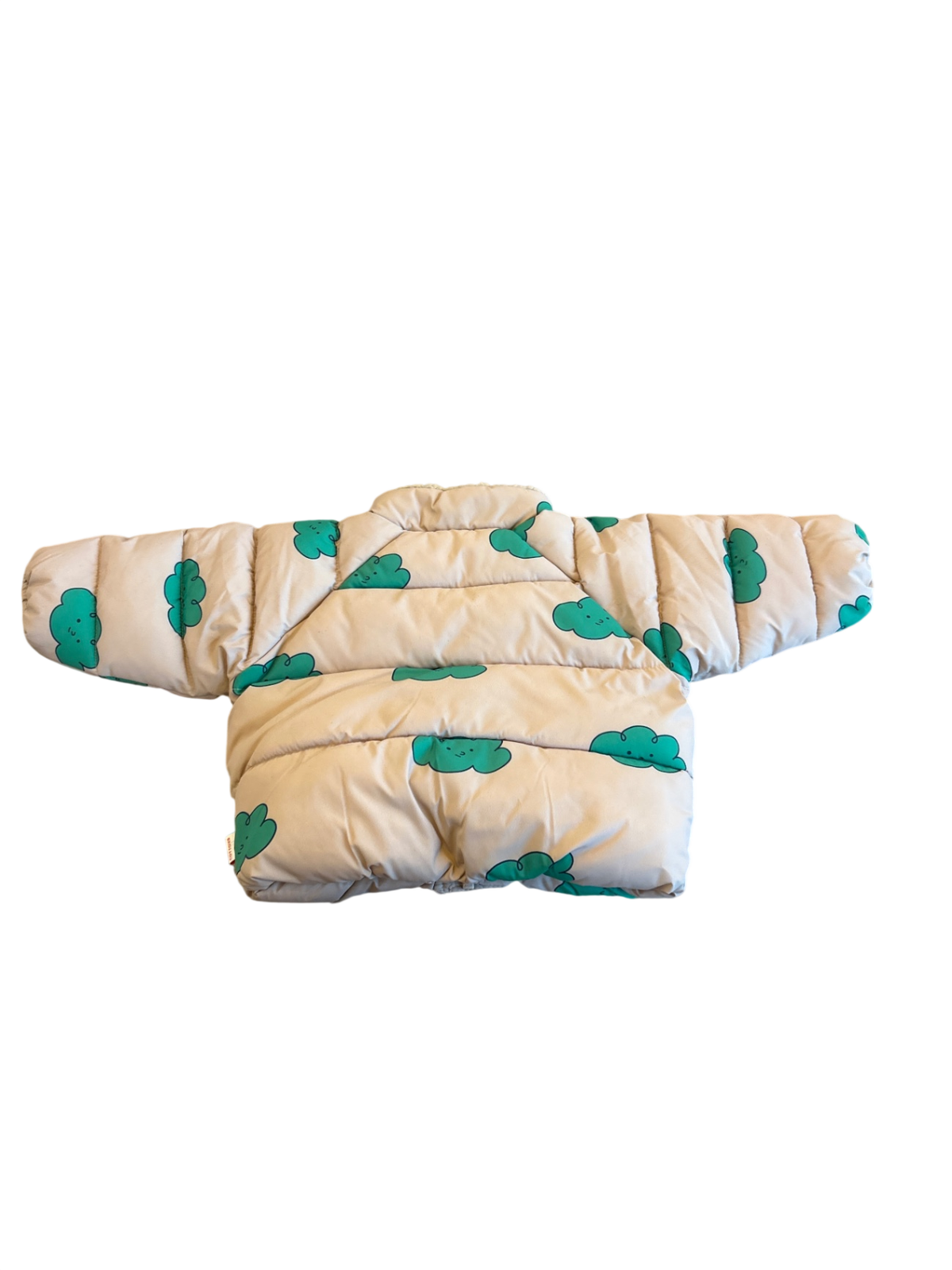 Tiny Cottons jacket Cream with teal cloud pattern