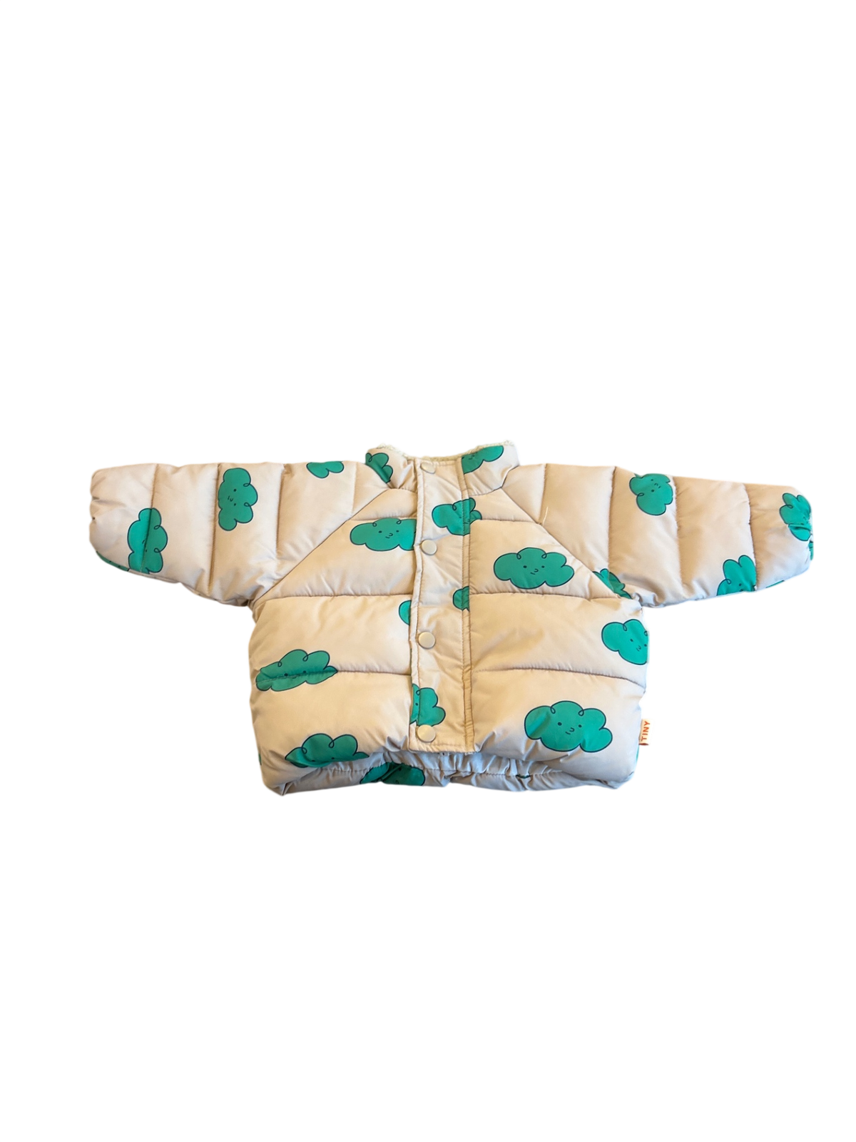 Tiny Cottons jacket Cream with teal cloud pattern