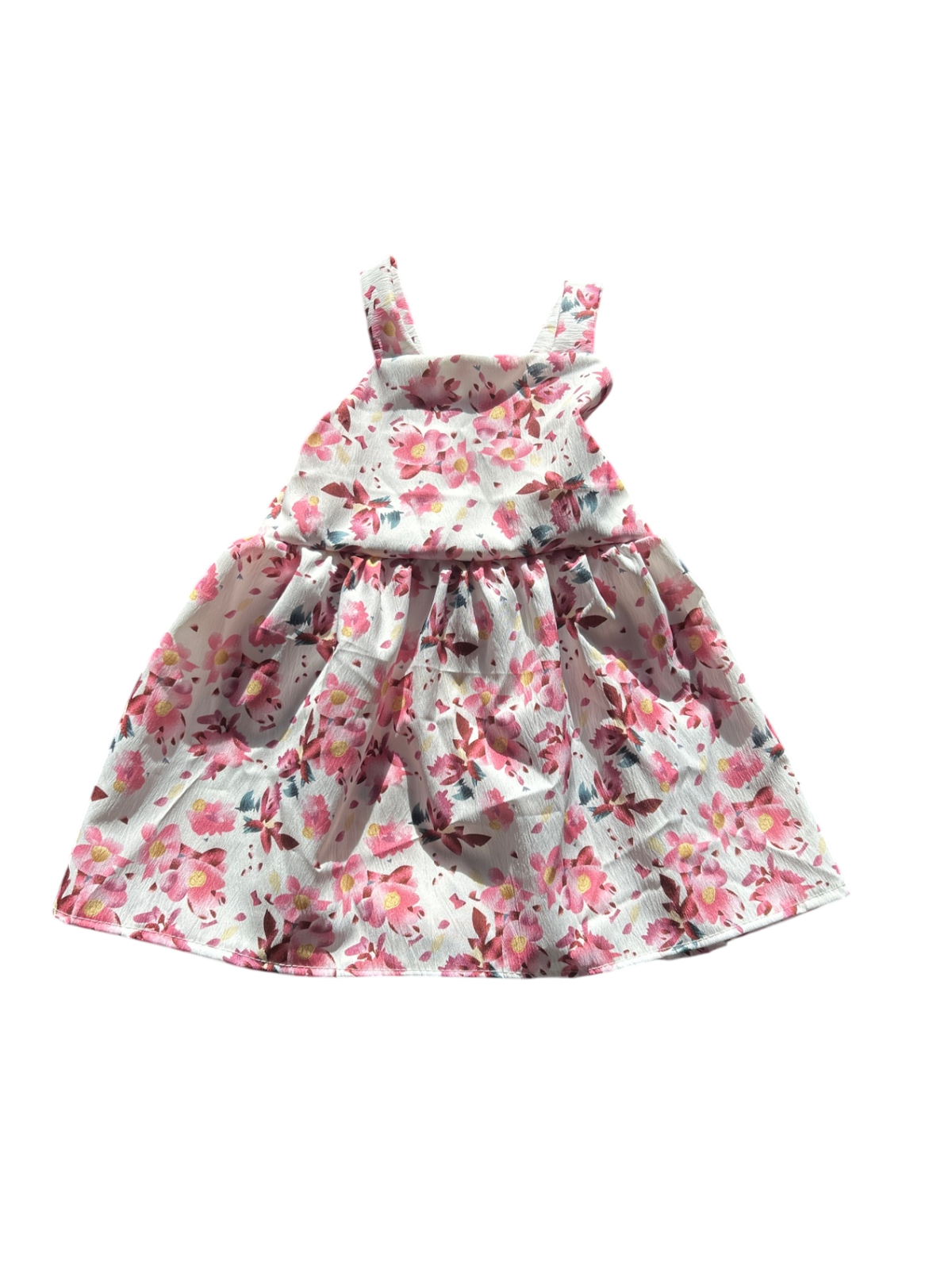 Unknown Dress White with pink, red, yellow, and teal floral print