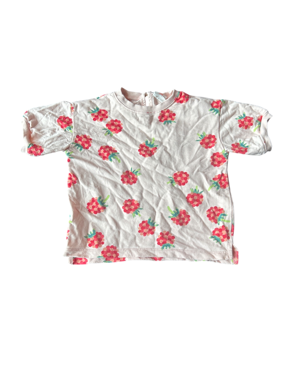 HEMA T-Shirt Off-white with red, pink, and green floral print