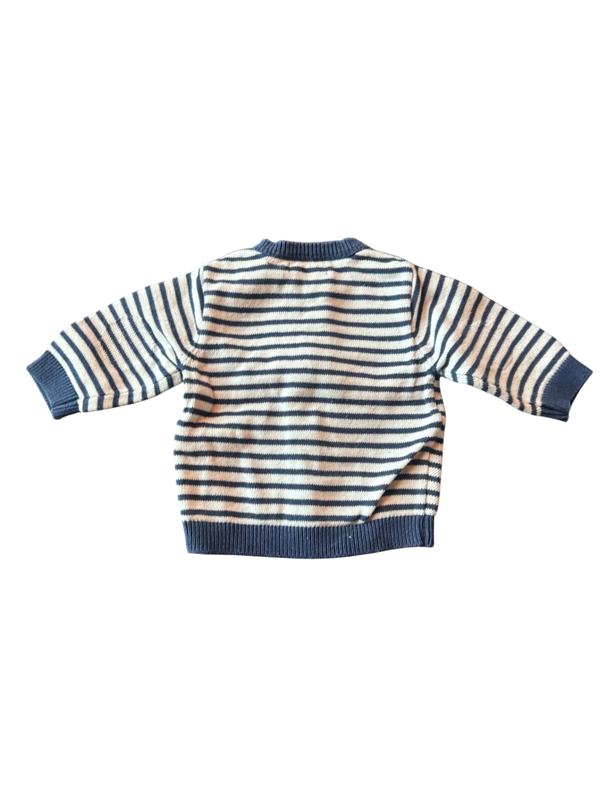 obaïbi Cardigan Cream, navy blue, and peach striped