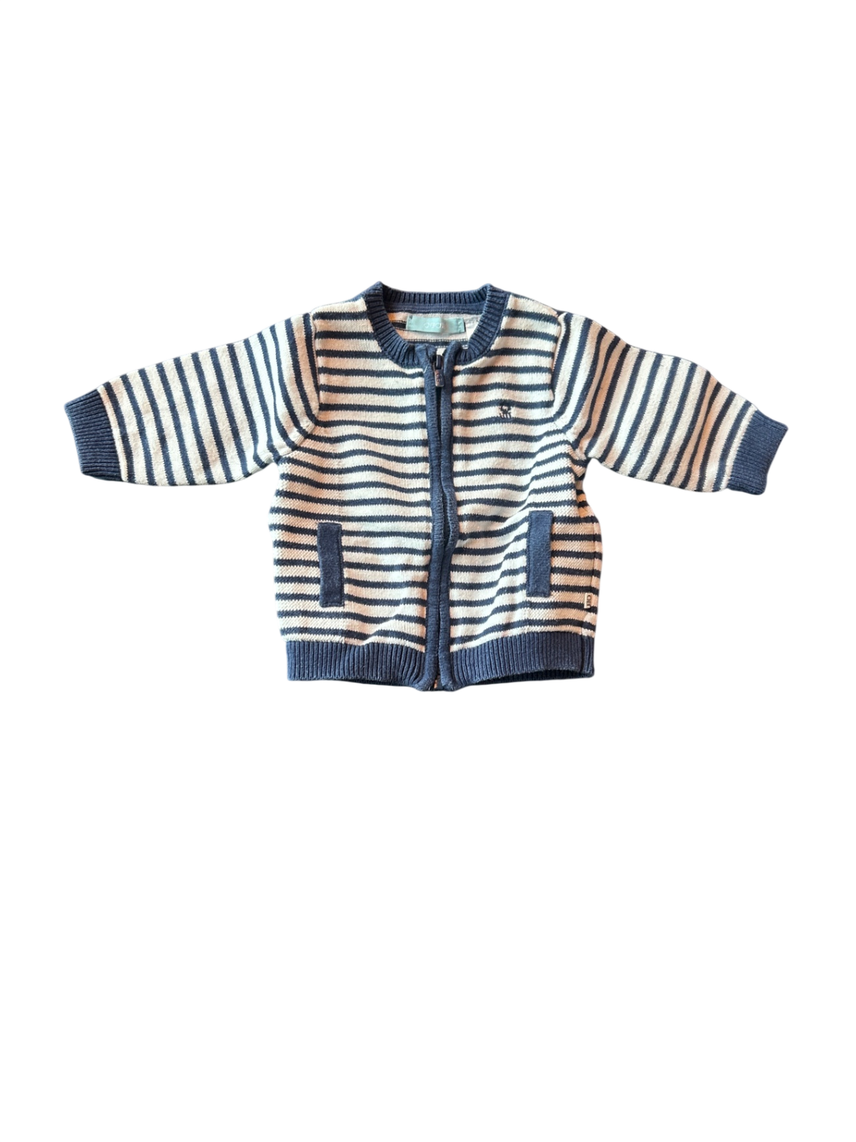 obaïbi Cardigan Cream, navy blue, and peach striped