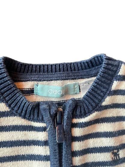 obaïbi Cardigan Cream, navy blue, and peach striped