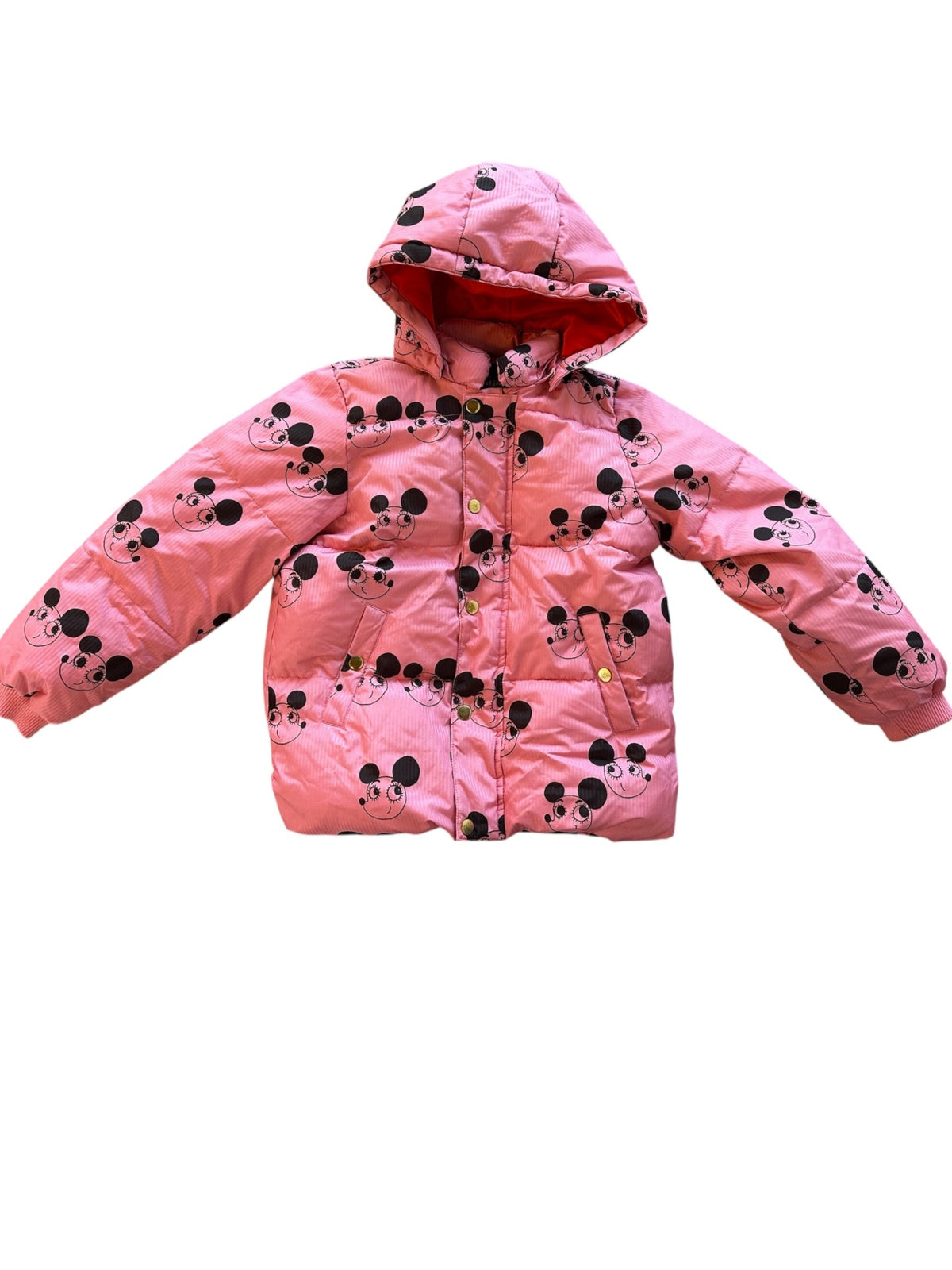 Mini Rodini Jacket Pink with black print and red lining