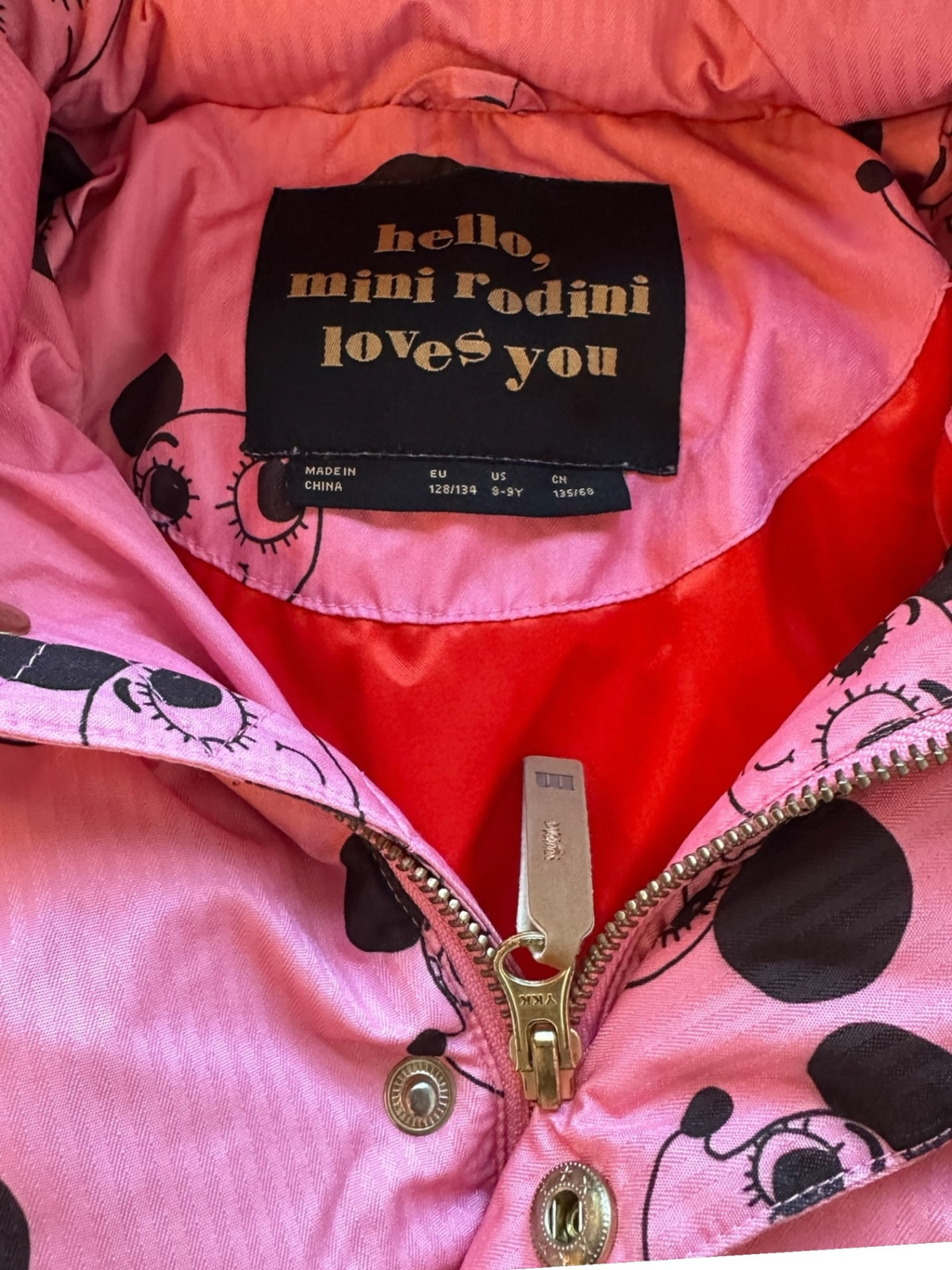 Mini Rodini Jacket Pink with black print and red lining