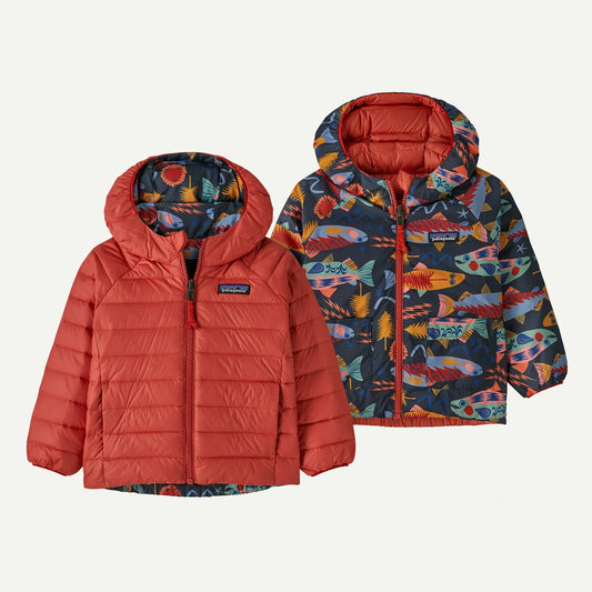 Patagonia Baby Reversible Down Sweater Hoody - Salmon Energy: Ink Black