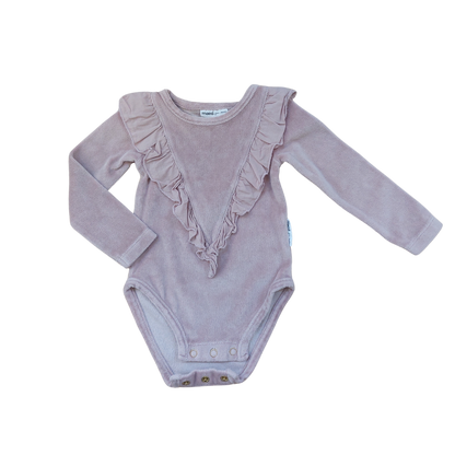 Maed for Mini Velvet Long Sleeved Romper Beige