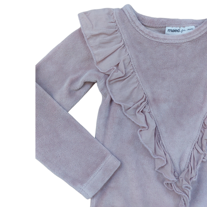 Maed for Mini Velvet Long Sleeved Romper Beige