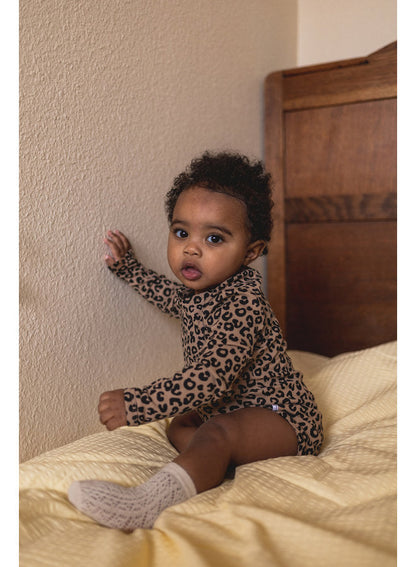 Maed for mini Brown Leopard AOP romper